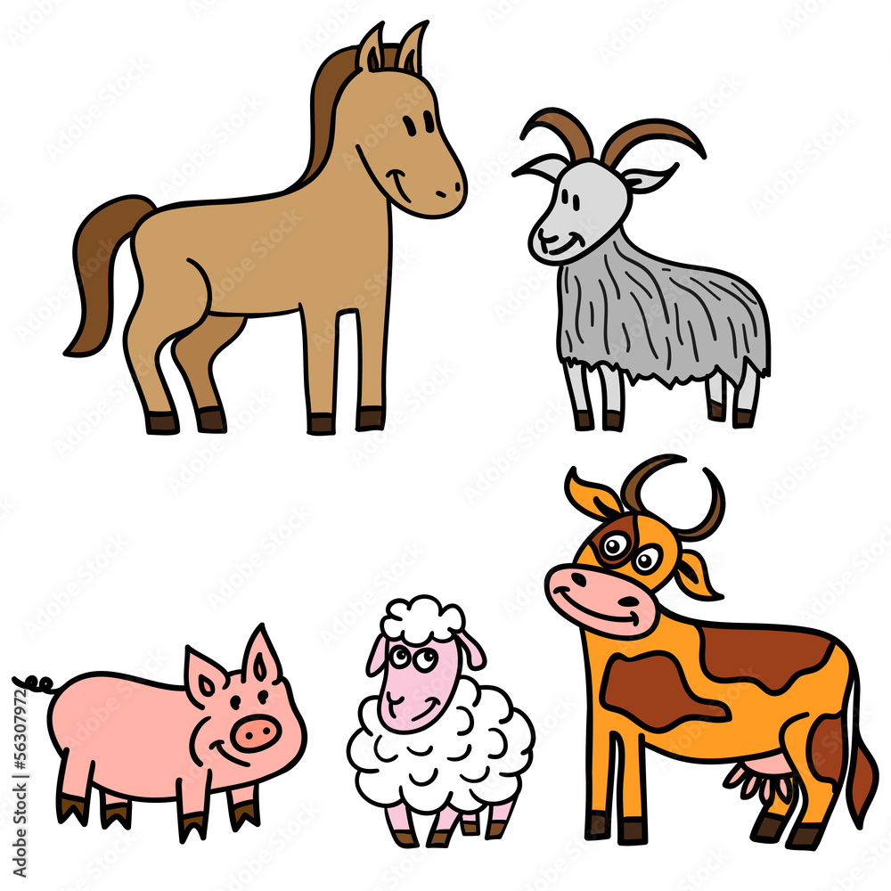 Set of cute farm animals