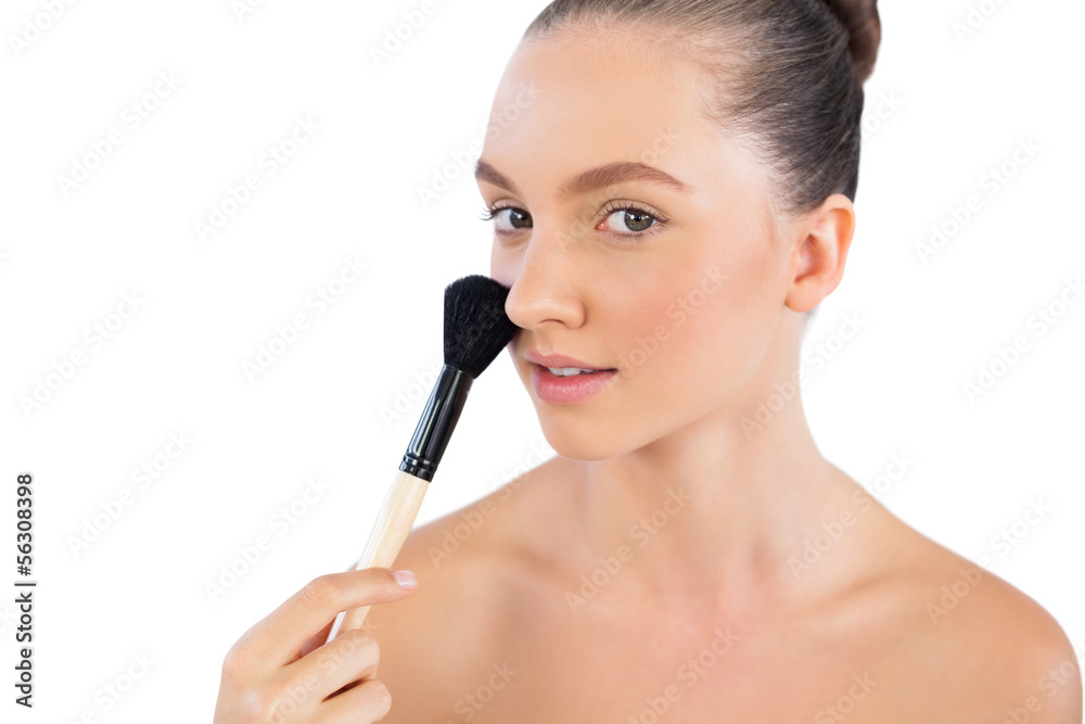 Smiling model with powder brush Smiling model with powder brush