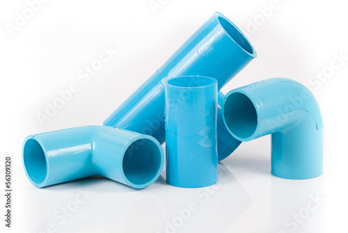 blue pvc pipe connection isolated on white