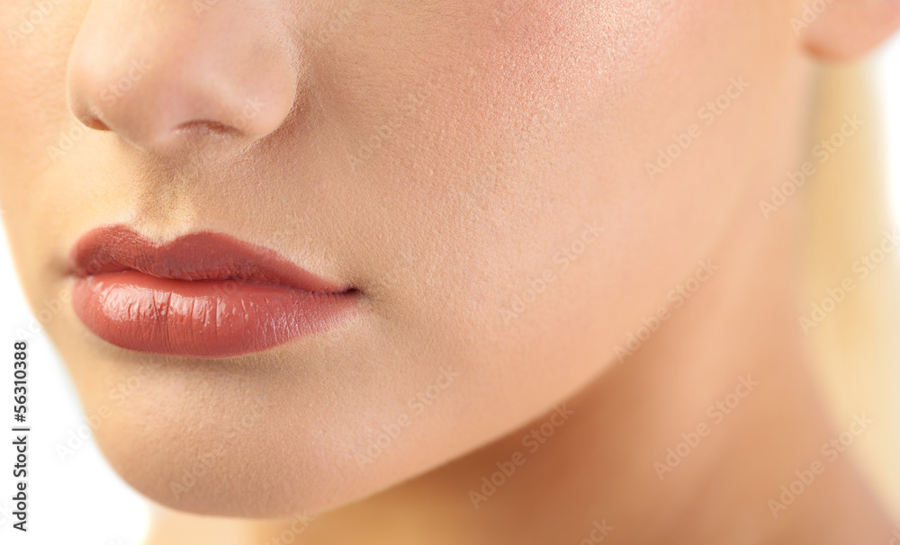 Close up on voluminous glossy lips Close up on voluminous glossy lips