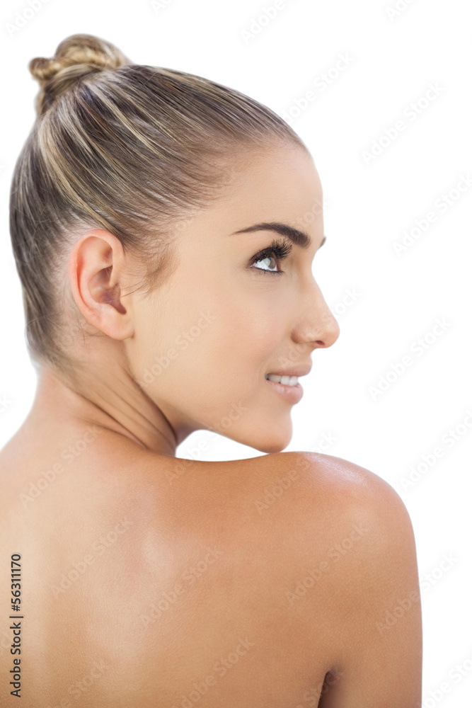 Content woman looking away Content woman looking away