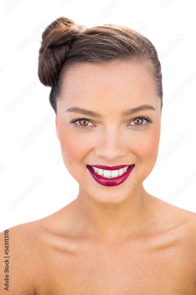 Gorgeous woman with red lips smiling at camera Gorgeous woman with red lips smiling at camera