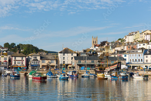 Brixham harbour Devon with boats and blue sky