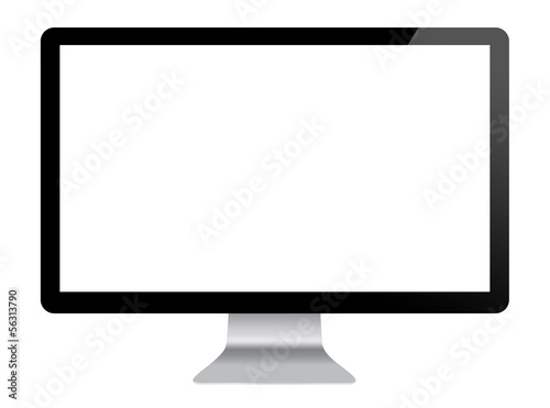 Computer display with blank white screen. Front view.