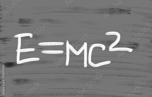 Naklejka E=mc2 handwritten with chalk on a blackboard