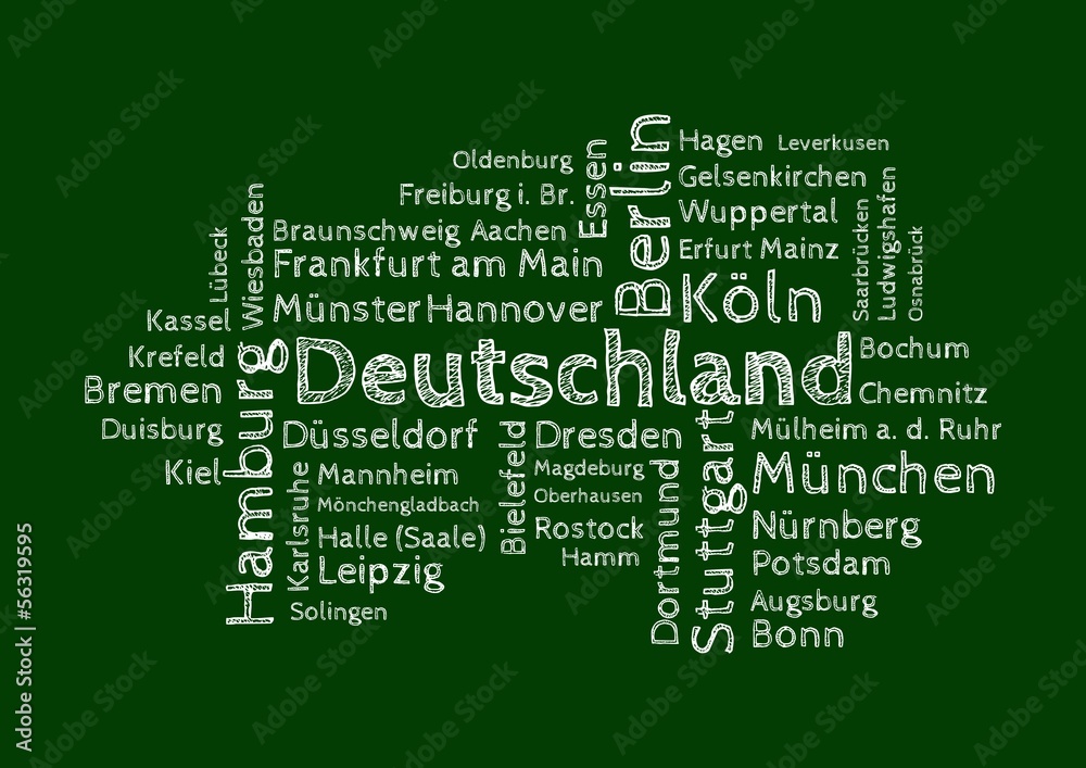 Wordcloud - 50 deutsche Großstädte Tafel Wordcloud - 50 deutsche Großstädte Tafel