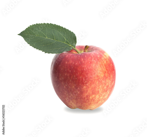 Sweet red apple with leaf