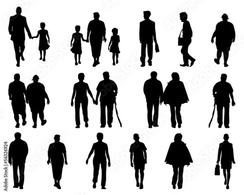 Silhouettes of people walking, vector