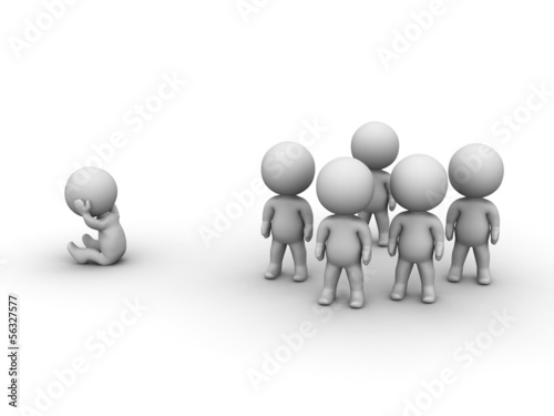 3D Man sitting isolated from group