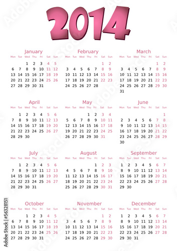 simple editable vector calendar 2014