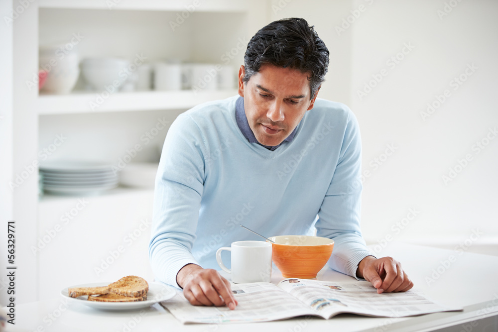 Indian Man Enjoying Breakfast At Home Indian Man Enjoying Breakfast At Home