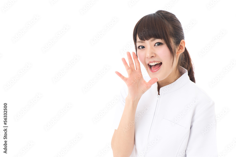 young asian nurse yelling on white background young asian nurse yelling on white background
