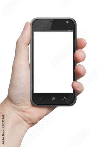 isolated male hand holding the phone tablet touch computer gadge