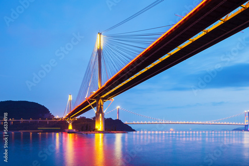 Suspension bridge in Hong Kong at night