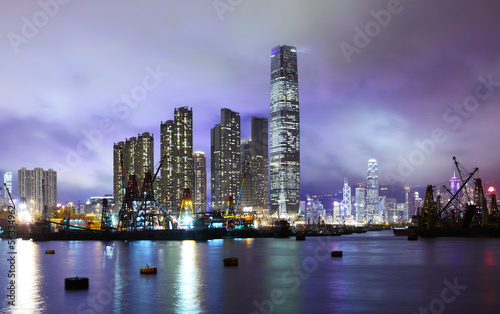 Kowloon district in Hong Kong at night