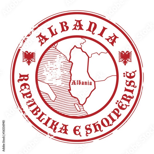 Grunge rubber stamp with the name and map of Albania
