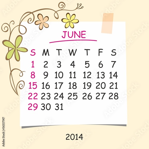 2014 calendar design. June.