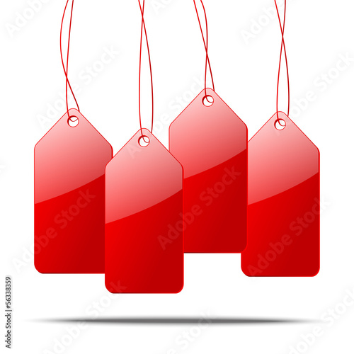 Red price tags on white