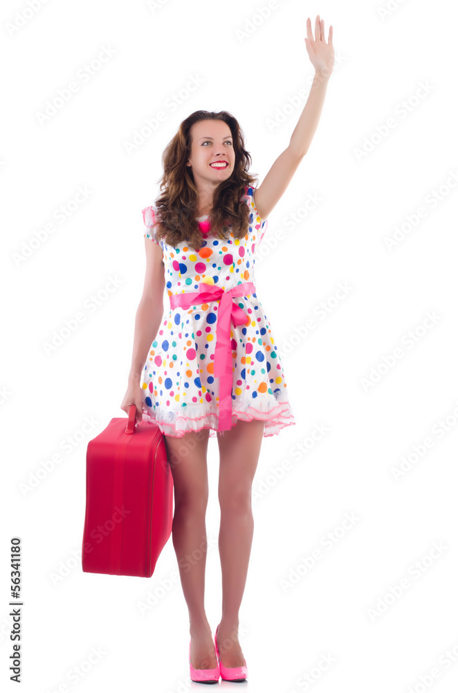 Woman with red case isolated on white Woman with red case isolated on white