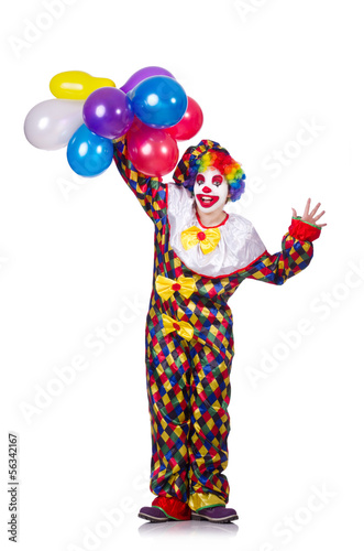 Clown with balloons isolated on white