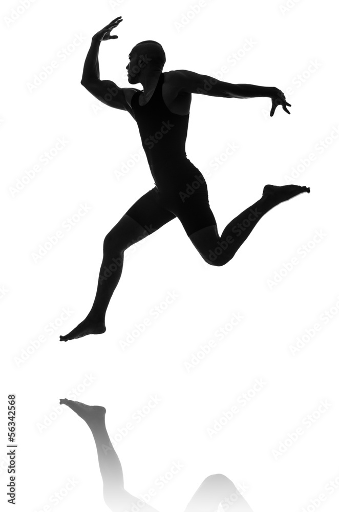 silhouette of male dancer isolated on white