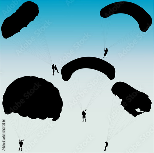 parachutists silhouette collection - vector