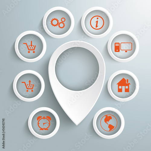 White Location Marker 8 Circles With Icons