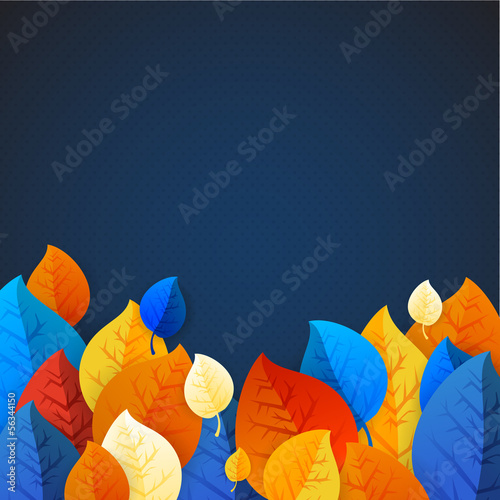 Autumn Leaves Raster illustration. Rainbow color