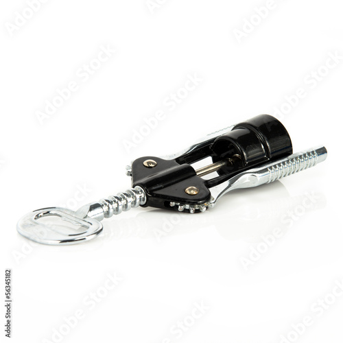 Single black steel corkscrew over white background