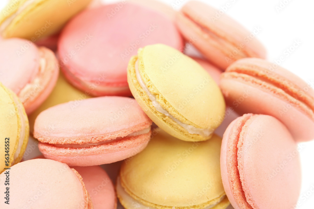 Obraz premium Background of several various macaron cakes.