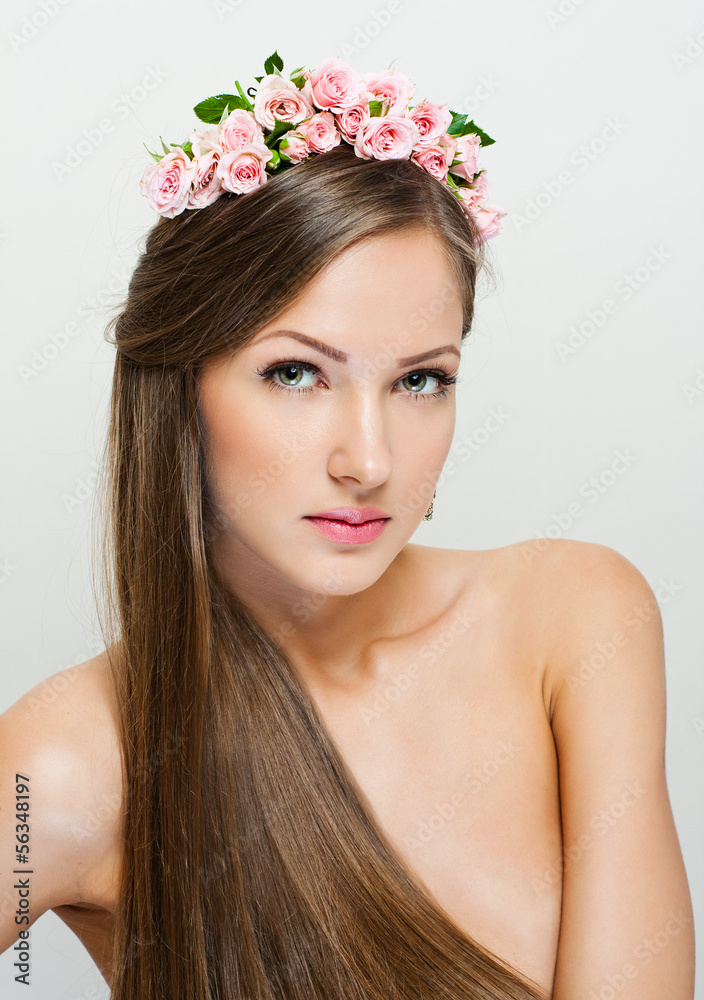 closeup portrait of a beautiful woman with beauty face and clean