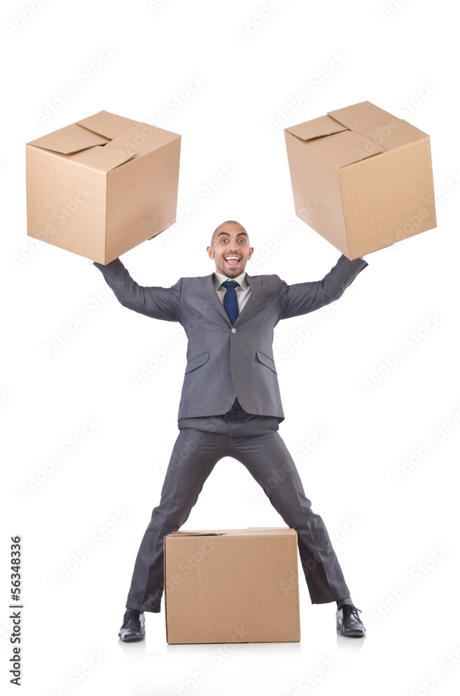 Businessman with box isolated on the white Businessman with box isolated on the white