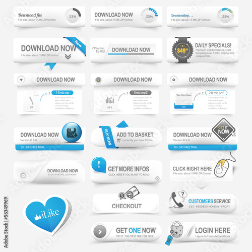 Web design template elements Navigation buttons with icons