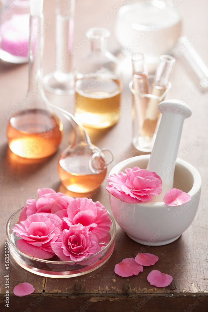 aromatherapy and alchemy with pink flowers