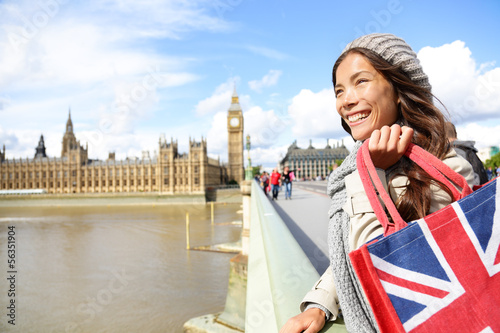Photography London woman holding shopping bag near Big Ben