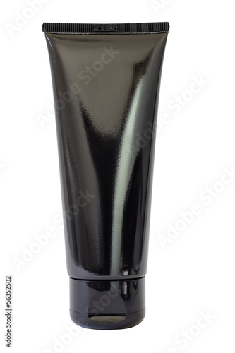 Plastic black bottle isolated on white background
