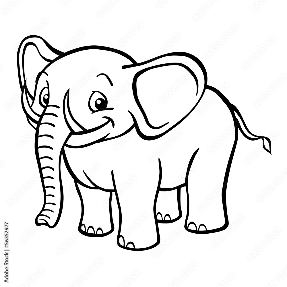 Black and white happy cartoon elephant looking at the camera. Stock Vector  | Adobe Stock