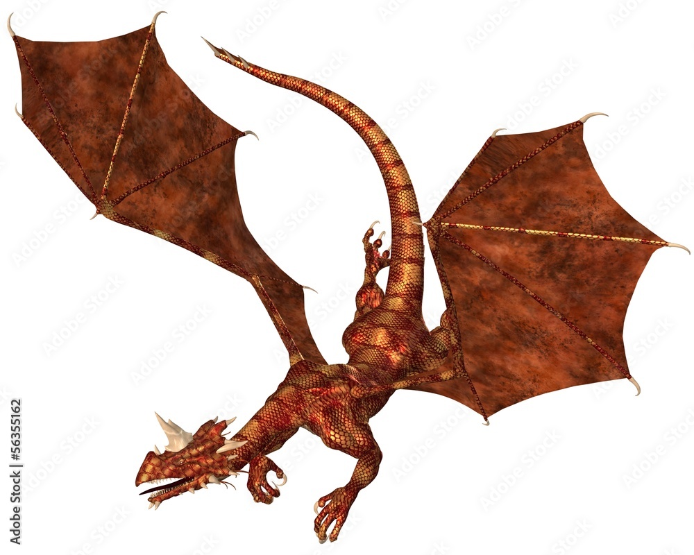Naklejka premium Red Scaled Dragon Swooping to Attack
