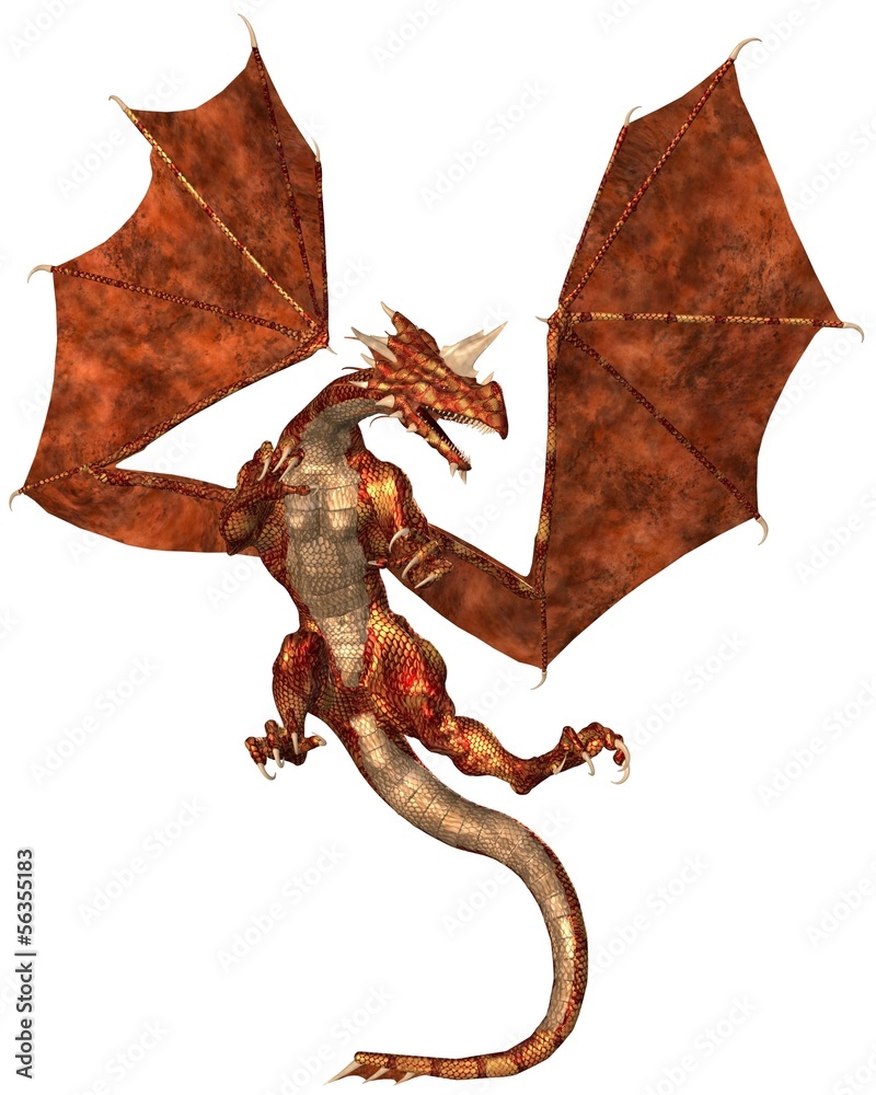 Obraz premium Red Scaled Dragon Attacking