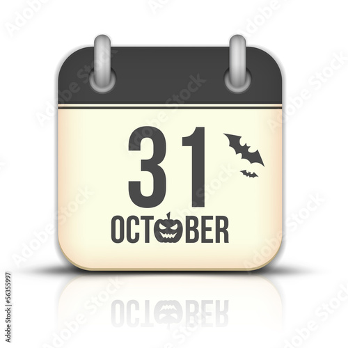 Halloween calendar icon with reflection. 31 October