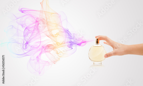 woman hands spraying perfume photo