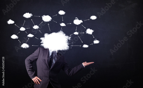 Fototapeta Naklejka Na Ścianę i Meble -  Business man with cloud network head