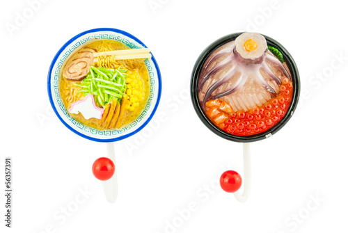 Ramen noodle magnet with hanger isolated on white background