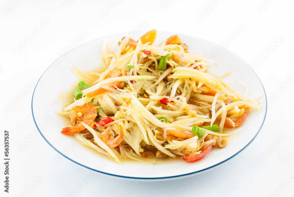 Papaya salad (Som Tam) Thai cuisine spicy delicious on white Papaya salad (Som Tam) Thai cuisine spicy delicious on white