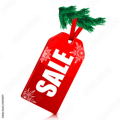 Seasonal Christmas sale.red price tag with the word sale on a Ch