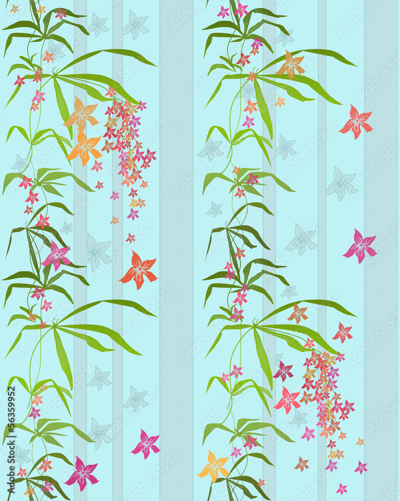 Seamless pattern with bamboo and flowers
