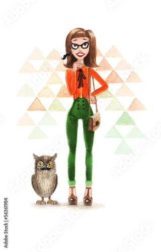 Hipster Girl with Owl