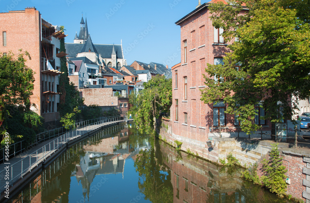 Mechelen - Canal and  Church of Our Lady