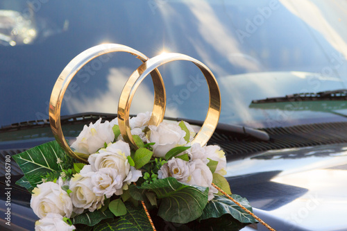 Spray, flower arrangement for a wedding on a car