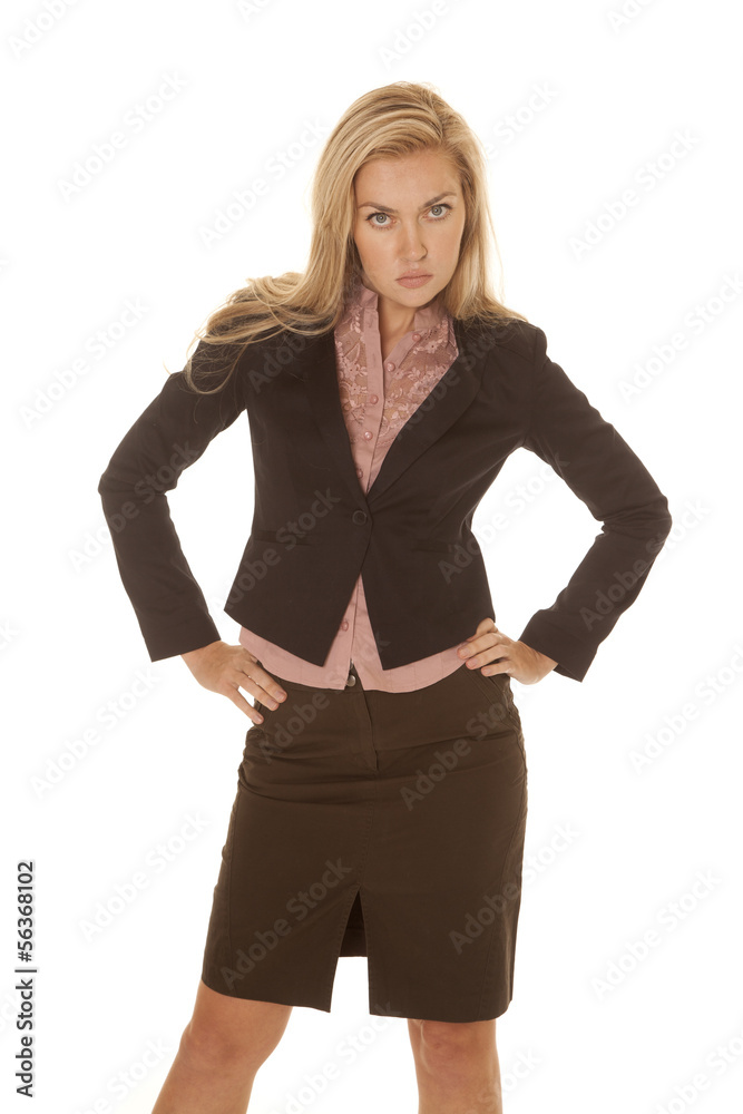 woman blond black business dress serious woman blond black business dress serious